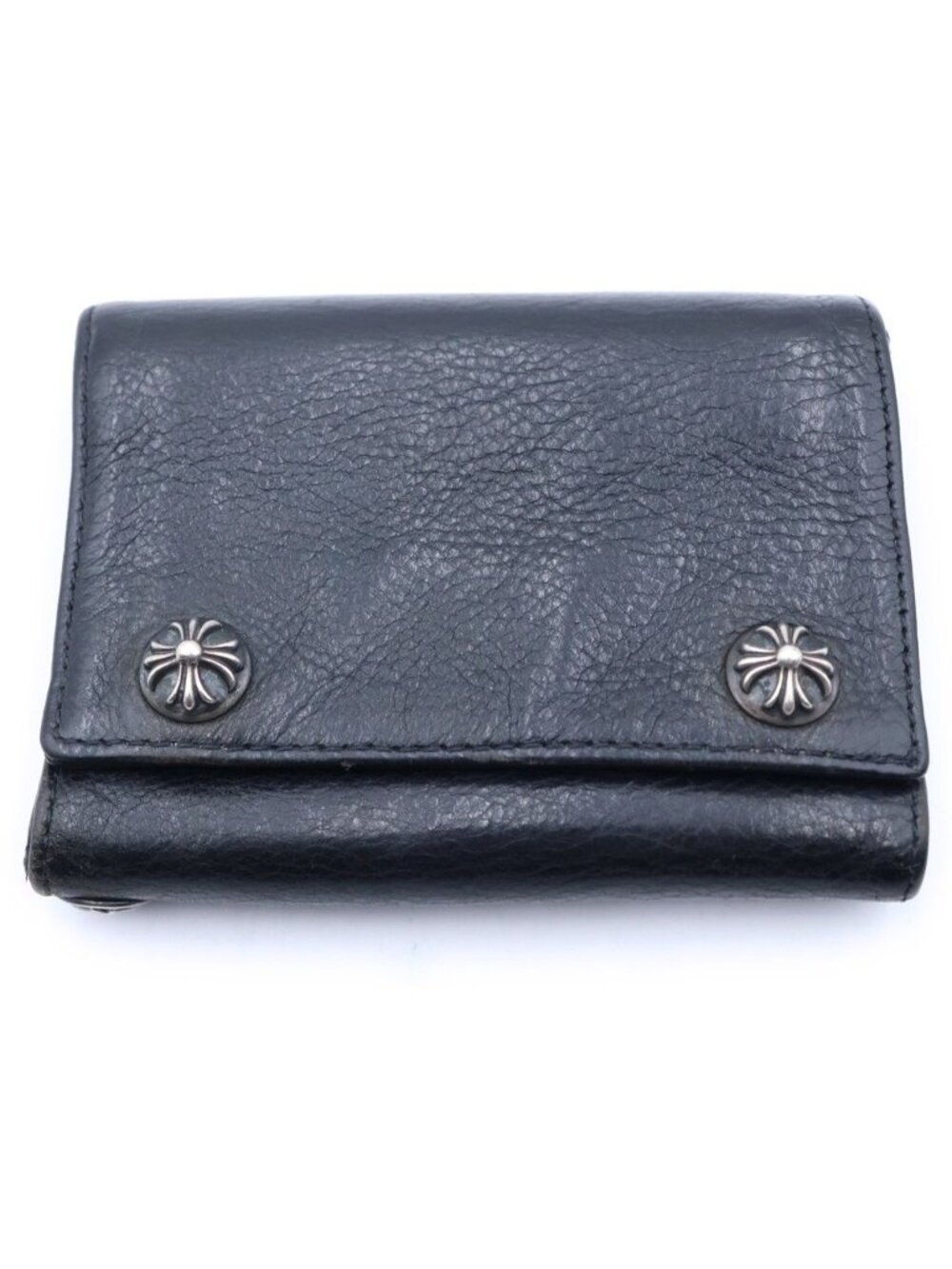 Chrome Hearts Cross Ball Button Leather Wallet Black